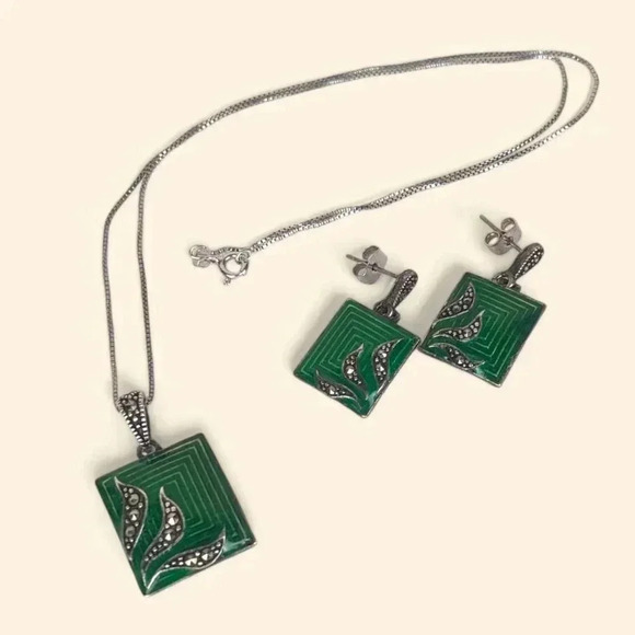 Jewelry - Vintage Enamel & Marcasite Demi Parure